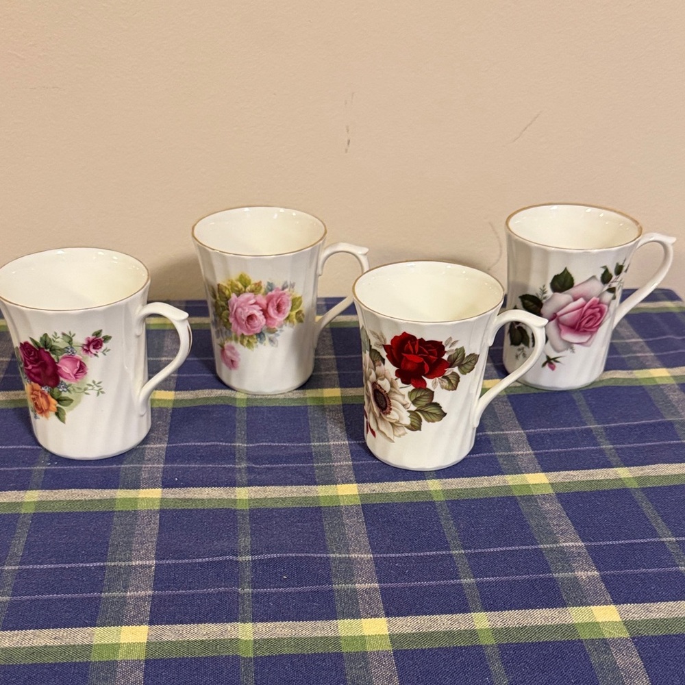 Royal Stuart fine bone china rose mugs - set of 4